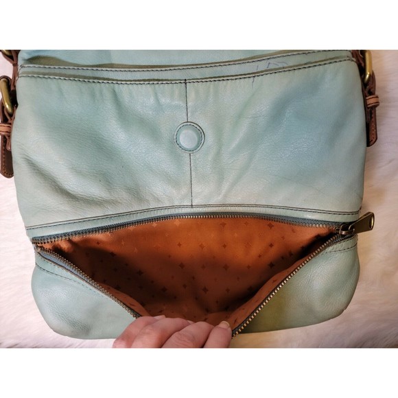 FOSSIL Explorer Flap Foldover Hobo Mint Green Teal Leather Slouch Shoulder Bag - Picture 6 of 12
